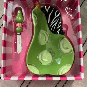 Green Polka Dot Pear Serving Set with Spreader